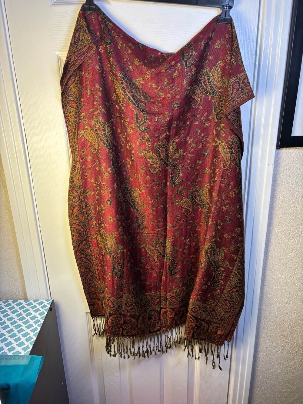 pashmina Red Paisley Fringe Wrap Scarf - Picture 4 of 8